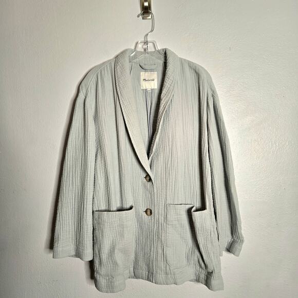 Madewell Lightspun Dorset Gauze Blazer Size L Blue Slub Cotton Nautical Preppy - Picture 2 of 13